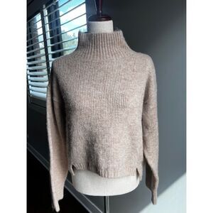 TOPSHOP Women's Funnel Neck Cropped Sweater Tan Oatmeal Size Small